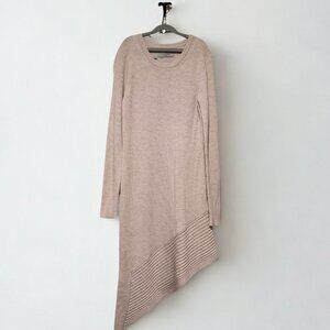 AllSaints Keld Ribbed Merino Wool Asymmetrical Sweater Dress Cream L